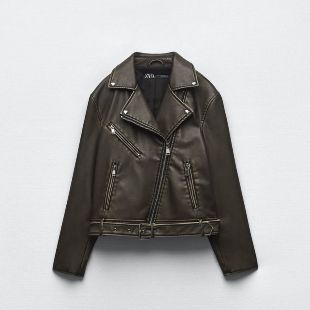 Zara Faux Leather Distressed Moto Jacket